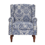 UIXE High Back Floral Accent Chairs Set of 2, Upholstered Armchair in Fabric, Retro Printed Wingback Arm Chair for Living Room, Nailhead Trim Single Sofa Bedroom Reading Seat - Navy Blue UIXE