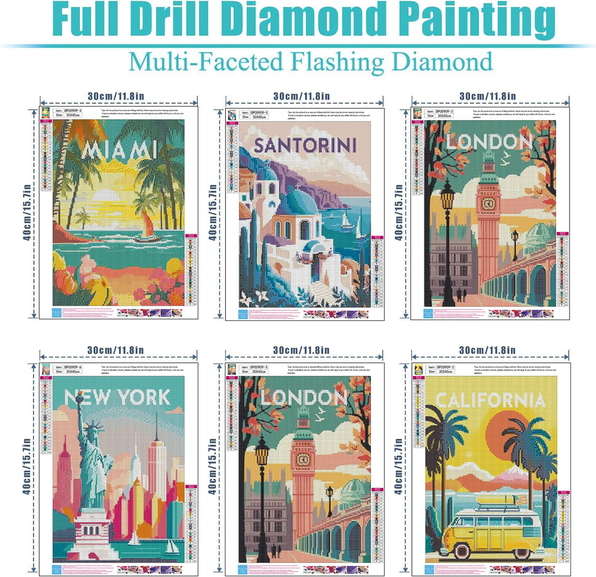 ARPADAMO 6 Pack Diamond Art Kits for Adults,5D City Travel Diamond Painting DIY Diamond Art Landscape Diamond Painting Art Kit for Adult,Round Full Drill Diamonds,Diamond Kit for Home Decor-12x16inch ARPADAMO