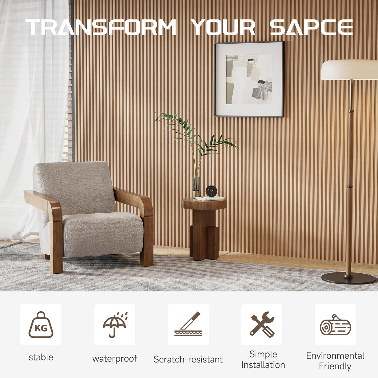 POHARE WPC Slat Wall Panels, 8 Pack Accent Slat Wood Slats for Wall and Ceilings, Acoustic Panels for Interior Wall Modern Décor, Oak, 95 x 6 in POHARE