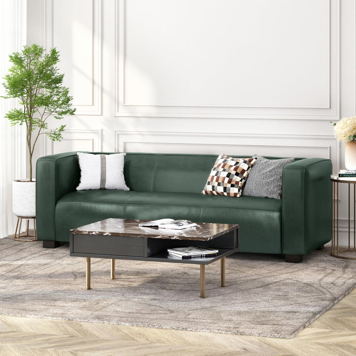 Merax Mid Century Modern 3 Seater Sofa with Birch Wood Legs, 80" Wide Smooth Upholstered Couch for Living Room, Apartment, Green Merax