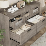 HOSTACK Modern 7 Drawer Double Dresser, Wide Chest of Drawers with Fence, Wood Storage Organizer with Metal Handle & Fluted Glass, Accent Storage Cabinet for Living Room, Entry, Ash Gray HOSTACK