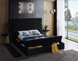 Meridian Furniture Bliss Collection Modern | Contemporary Velvet Upholstered Bed with Deep Button Tufting and Storage Compartments in Rails and Footboard, Black, King Meridian Furniture