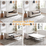 Brelice Pull Out Sofa Bed, Chenille Sleeper Couch with Memory Foam Mattress, 2-in-1 Convertible Sofa Solid Wood Slats Support, 2-Seat Loveseat for Living Room Home Office Apartment, Full Size, Beige Brelice