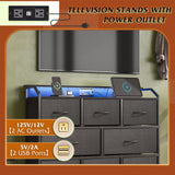 WLIVE Led Dresser for Bedroom, Black Dresser TV Stand for Bedroom with LED Lights and Power Outlet, Wide Chest of Drawers for Hallway, 8 Fabric Drawers for Living Room and Entryway, Easy to Assemble WLIVE