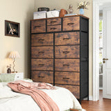 EnHomee 14 Drawer Dresser, Tall Dressers for Bedroom, Large Bedroom Dressers & Chests of Drawers, Sturdy Metal Frame & Wood Top, Easy Assembly, Closet, Living Room, Rustic Brown EnHomee