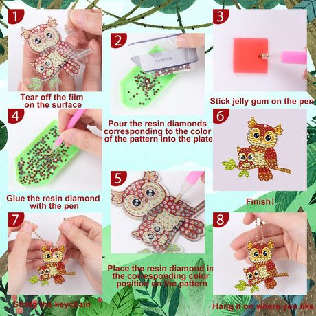 12 PCS Diamond Painting Keychains Kit Animals Diamond Art Ornaments Double Sided 5D Diamonds Key Rings DIY Diamonds Pendants for Beginners Birthday Crafting Home Party Decor Augisteen