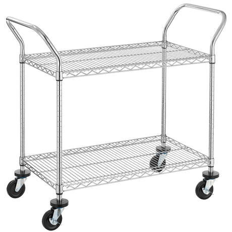Finnhomy 2-Tier Commercial Grade Rolling Cart, Heavy Duty Utility Cart, Carts with Wheels and Handles, Kitchen Cart on Wheels, Metal Serving Cart with 500 lbs Capacity, Shelf Size 20" D x 36" W, NSF Finnhomy