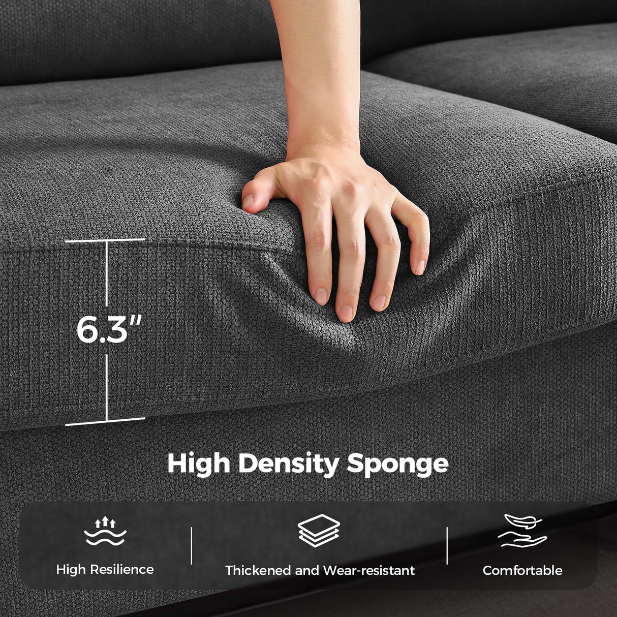 COPIAE 91 Inch Lawson Sofa with Extra Deep Seats Oversize, Mid-Century 3-Seat Sofa Couch, for Living Room, Apartment, Lounge, Dark Gray COPIAE