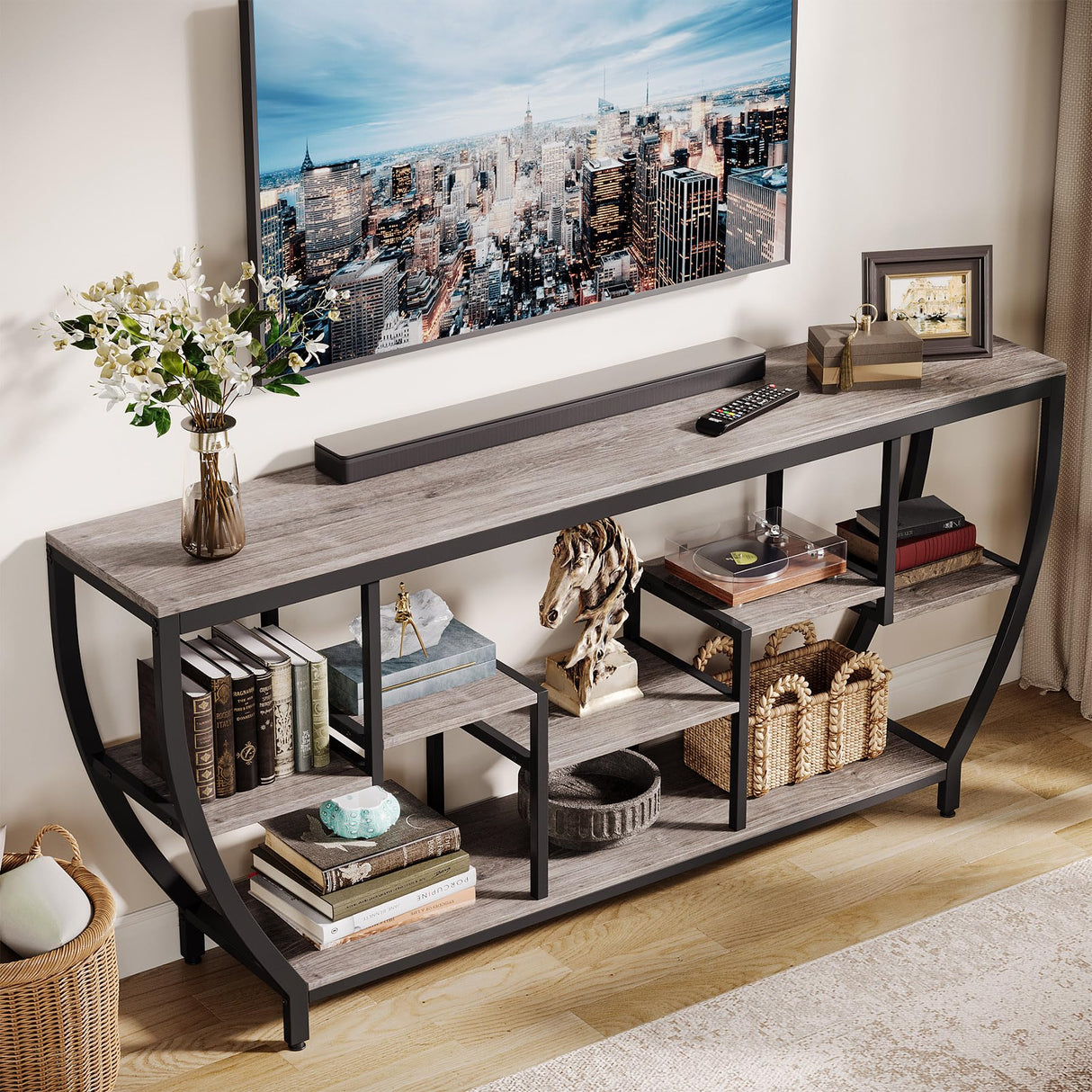 Tribesigns TV Stand for Televisions up to 80 Inches, 70.9 Inches Entertainment Center with Storage Shelves, Wood TV Media Console Table Unit for Living Room, Bedroom, Grey Tribesigns