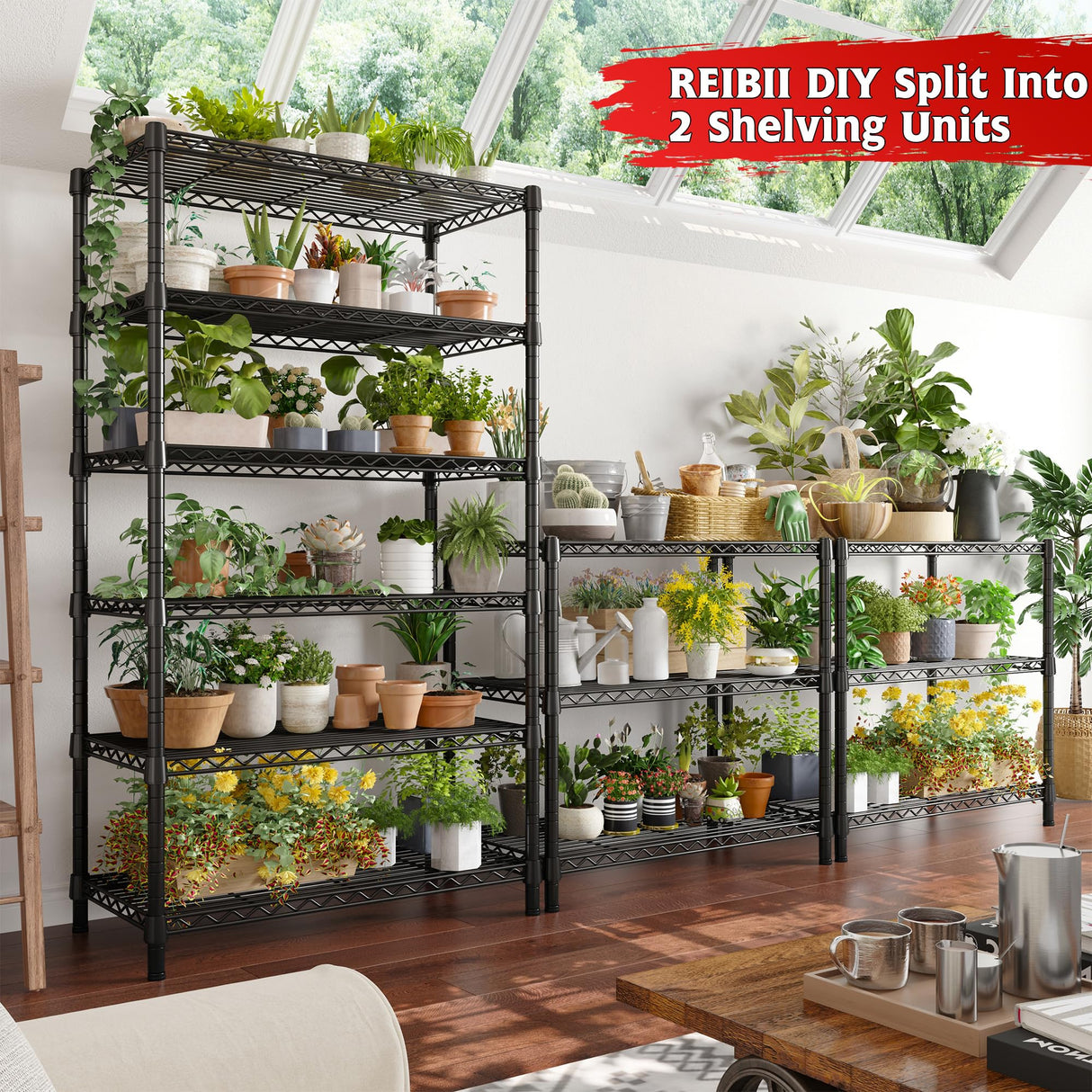 REIBII 6 Tier Wire Shelving,1800LBS Storage Shelves Metal Shelves for Storage Rack,75''H Adjustable Garage Shelving Heavy Duty Shelving Units Pantry Shelf Kitchen,75''HX35.5''WX18''D REIBII