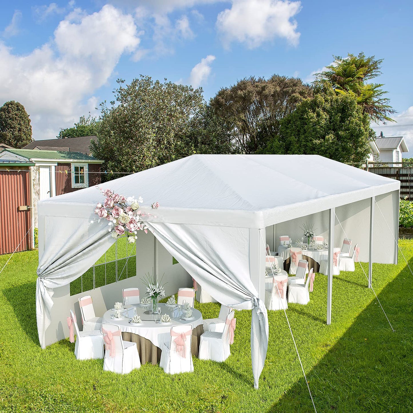 Devoko 10'x30' Outdoor Party Tent, Heavy Duty Canopy Event Wedding Tent for Parties Backyard Patio, White - WoodArtSupply