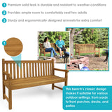 Sunnydaze Mission-Style 59-Inch Teak Wood Outdoor Bench with Light Brown Finish Sunnydaze