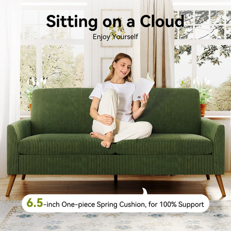 AMICLIBER 68" Loveseat Sofa, Comfy Green Corduroy Couches for Living Room, Mid Century Modern Love Seat Sofa, Tool-Free Setup Small Couches for Bedroom Office AMICLIBER