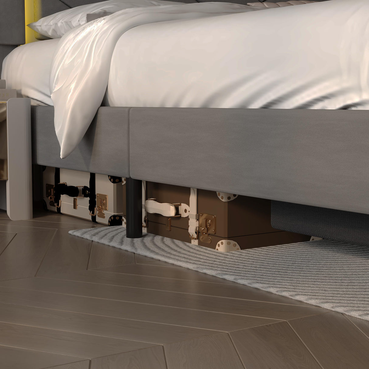 Fastroby Full Size Bed Frame with Adjustable Headboard and 2 Storage Drawers, Upholstered Bed Frame Full with RGB LED Light and Charging Station, Easy Assembly, No Box Spring Needed, Grey Fastroby