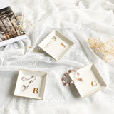 COLLECTIVE HOME - Ceramic Jewelry Tray, Monogram Decorative Trinket Dish for Rings Earrings Necklaces Bracelet Watch Keys, Birthday Mother's Day Christmas Gift for Women, 4" x 4" (B) COLLECTIVE HOME