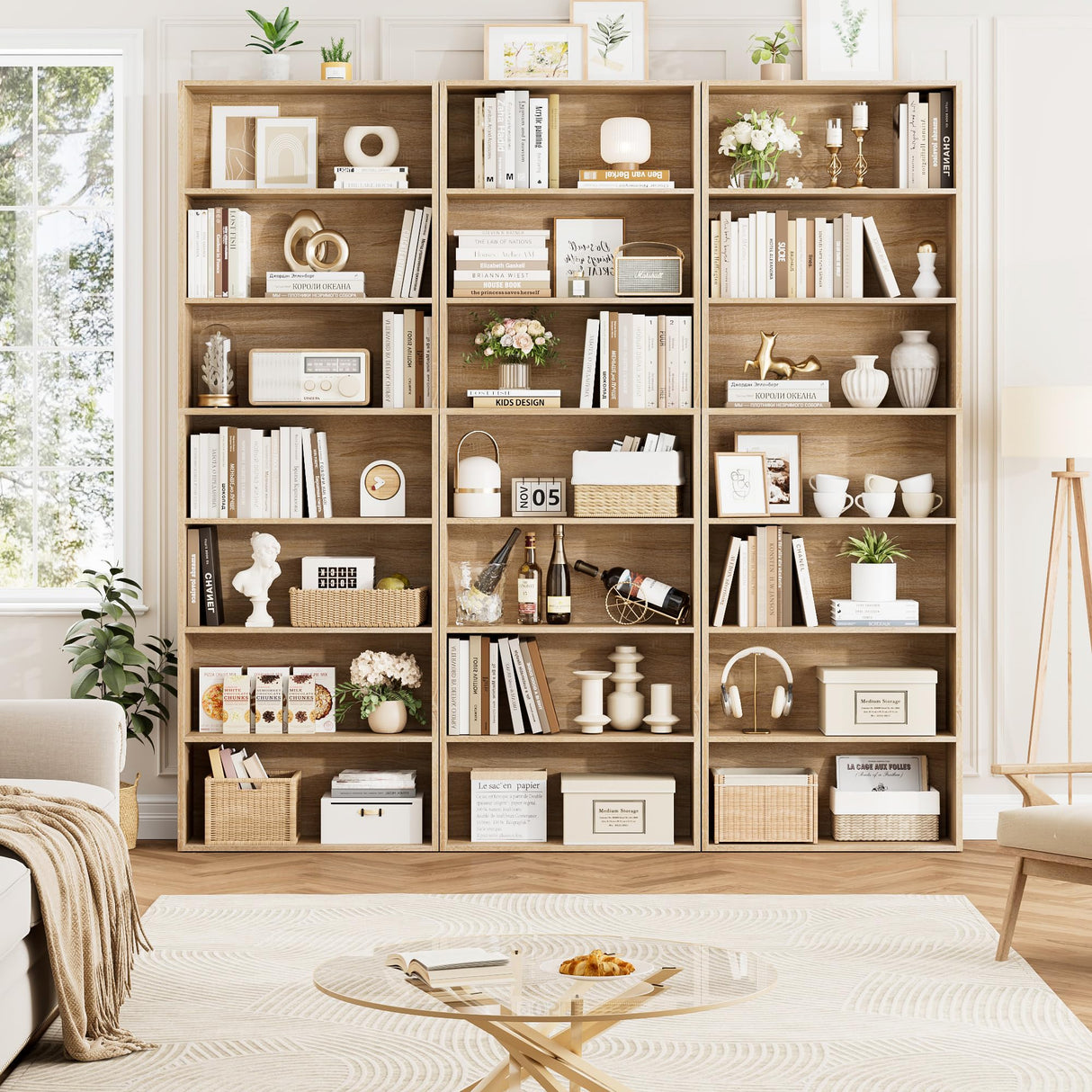 FACBOTALL 82" Tall Bookshelf, 7-Tier Open Shelves Bookcase, Freestanding Display Storage Shelves, Tall Bookcase Home Decor Furniture for Home Office, Living Room, Bedroom, Light Oak FACBOTALL