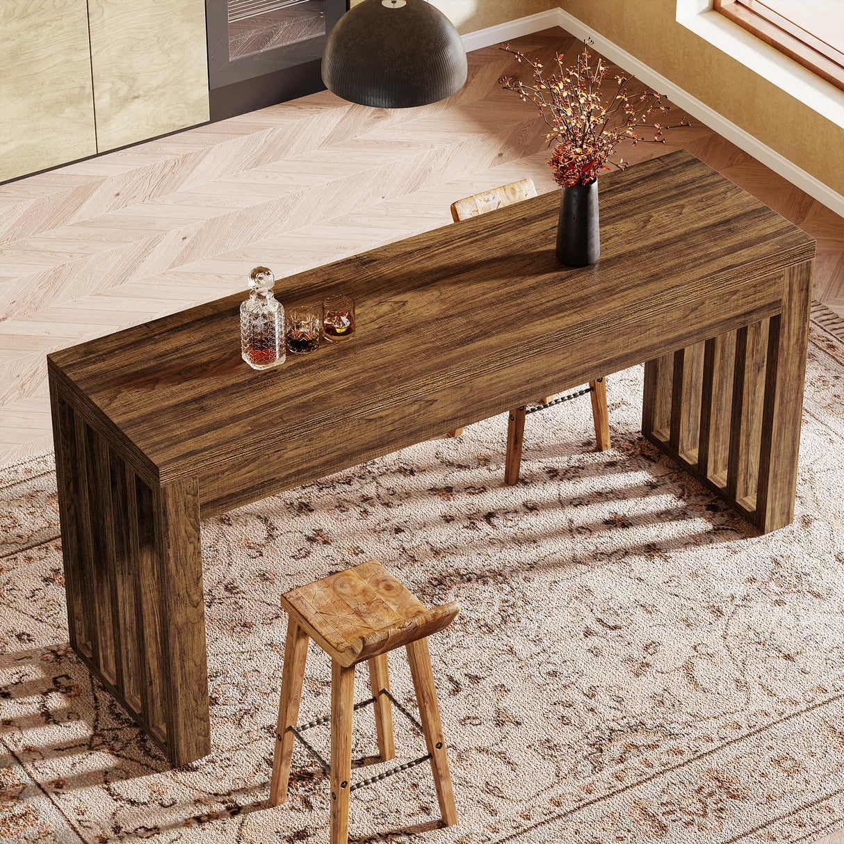 Tribesigns 63-inch Bar Table, Farmhouse Counter Height Pub Dining Table, Rectangular Kitchen Bar Height Table for Dining Room, Bistro, Restaurant,Rustic Brown Tribesigns