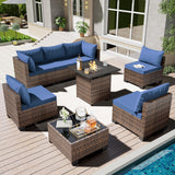 ELEGIBLISS 7/8-Piece Patio Conversation Set with Fire Pit Table, Outdoor All-Weather Rattan Sofa Sectional, Handwoven Wicker Furniture for Backyard, Easy Assembly & Weather-Resistant Design ELEGIBLISS