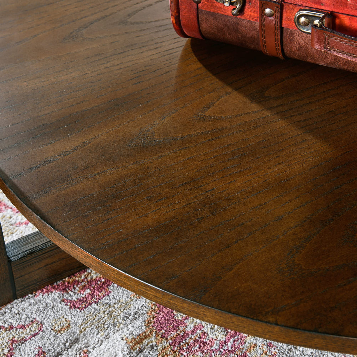 PADMA HOUSE 33.5" Round Wood Coffee Table, 2-Tier Solid Wood Rounded Circle Accent Coffee Table Center Cocktail Table Vintage Furniture for Home Living Room Bedroom,Espresso Brown 3338NC PADMA HOUSE