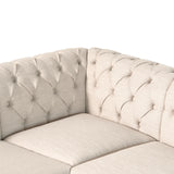 Ball & Cast 104" Sectional Couch L Shape Sofa W/Wood Legs,Leather Corner Couch W/Tufted Backrest & Metal Rivets,6 Seat Sofa W/Rolled Arm,for Living Room,Apartment,Office,Beige Ball & Cast