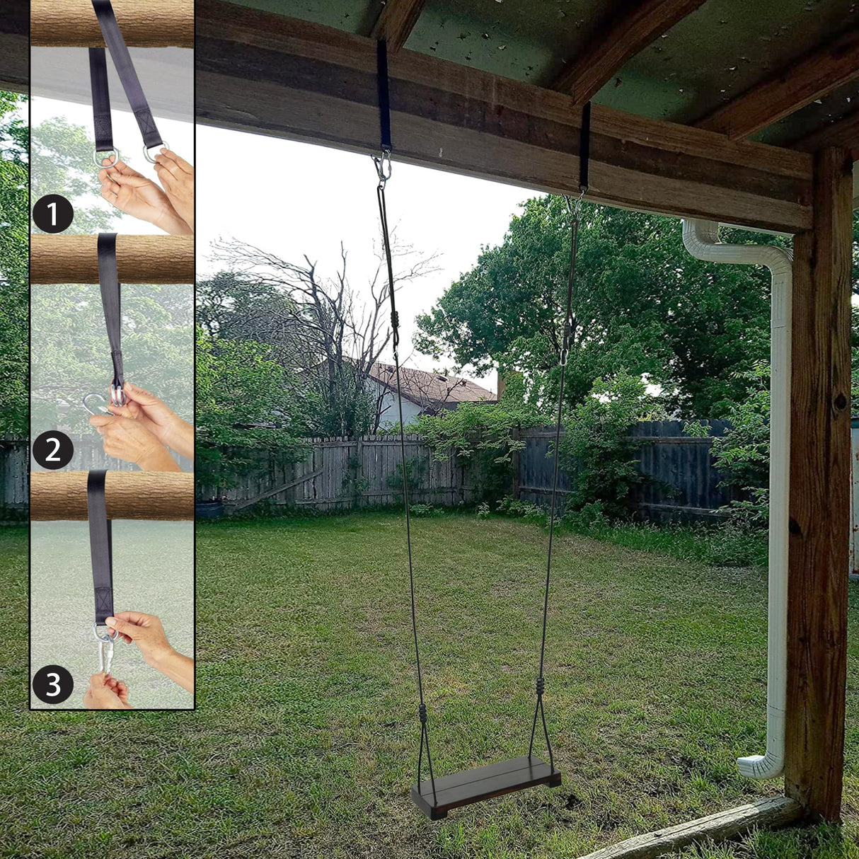 KINSPORY Wooden Swing Seat, Outdoor Swing Set Accessories for Backyard, Height Adjustable Rope with Hanging Tree Straps Kit for Porch Patio Garden Playgroud (Brown) KINSPORY