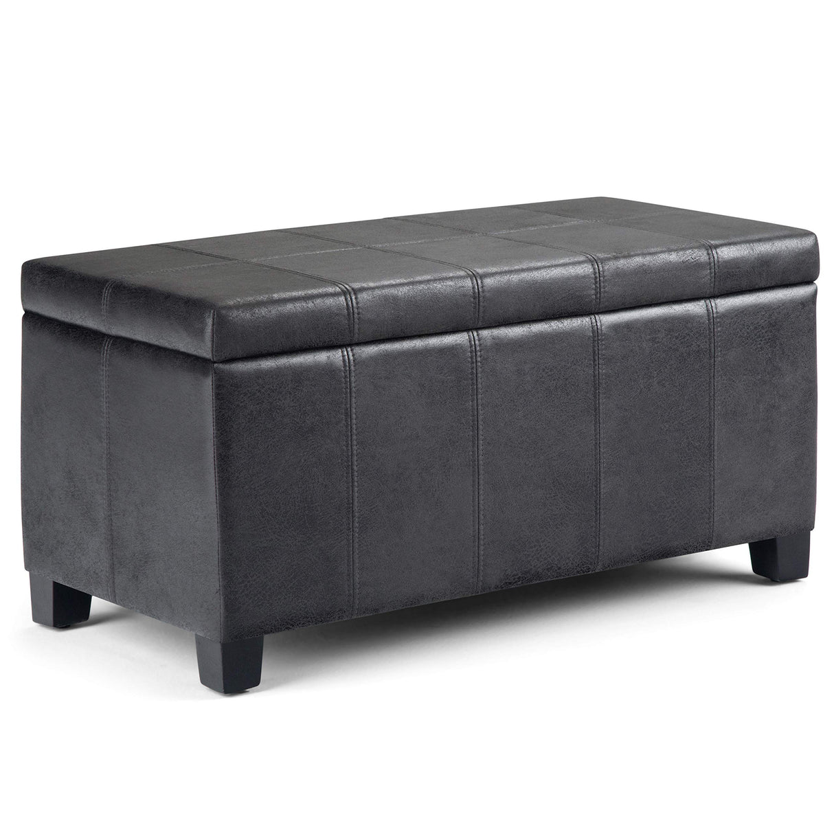 SIMPLIHOME Dover 36 inch Wide Rectangle Lift Top Storage Ottoman Bench in Upholstered Distressed Black Faux Leather, Footrest Stool, Coffee Table for the Living Room, Bedroom and Kids Room SIMPLIHOME