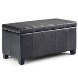 SIMPLIHOME Dover 36 inch Wide Rectangle Lift Top Storage Ottoman Bench in Upholstered Distressed Black Faux Leather, Footrest Stool, Coffee Table for the Living Room, Bedroom and Kids Room SIMPLIHOME