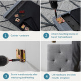 LUCID Mid-Rise Upholstered Headboard - Diamond Tufted - Padded Polyester - Adjustable Height from 34” to 46” - Easy Assembly - Bed Frame or Wall Mount - Sturdy - Stone - Full / Full XL Size LUCID