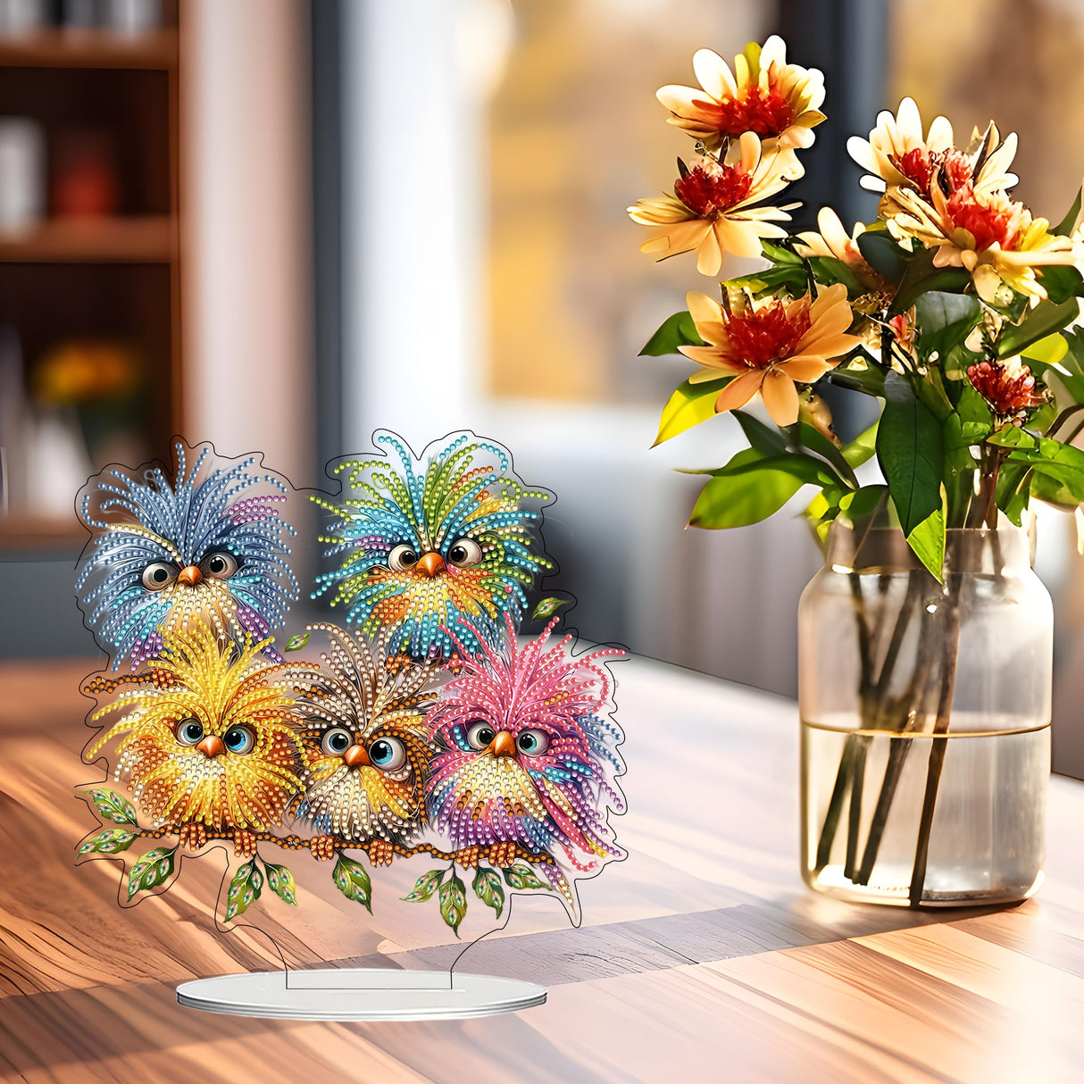 JJFox DIY Tabletop Diamond Art Painting Kit，Desktop Ornament Special Shaped Rhinestone Desk Placement Ornament，Home Stand Up Gem Painting Craft Kit，Gift，Double Sided (Bird) JJFox