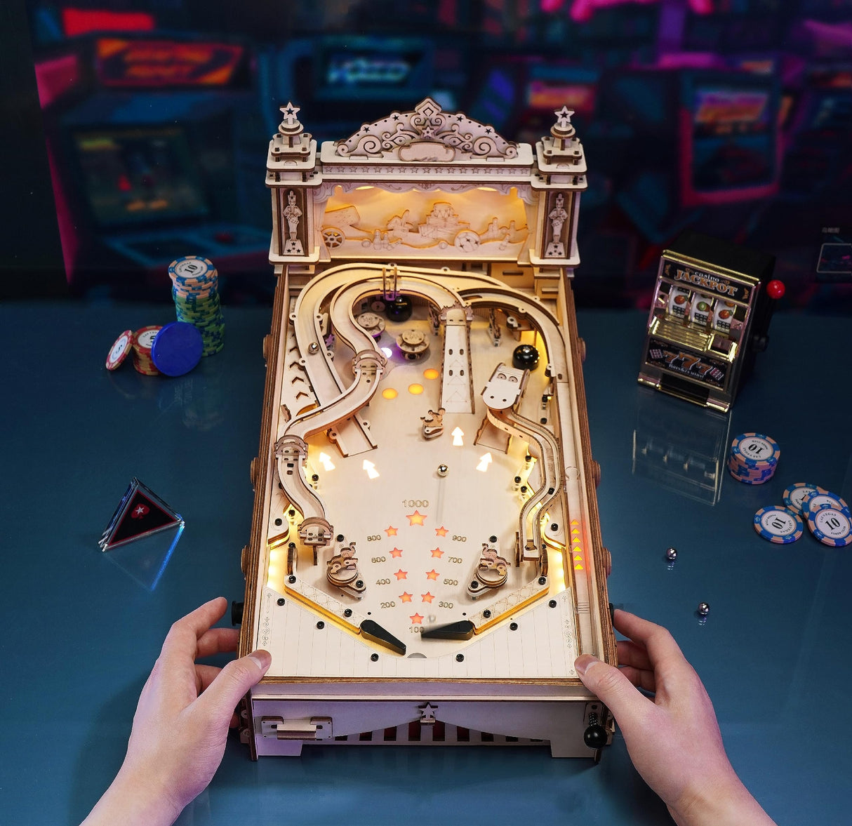 Wowood 3D Wooden Puzzles for Adults, DIY Pinball Machine for Adults, Mechanical Puzzles Model Building Kits, Party Games for Adults/Teens/Kids Family Time Wowood