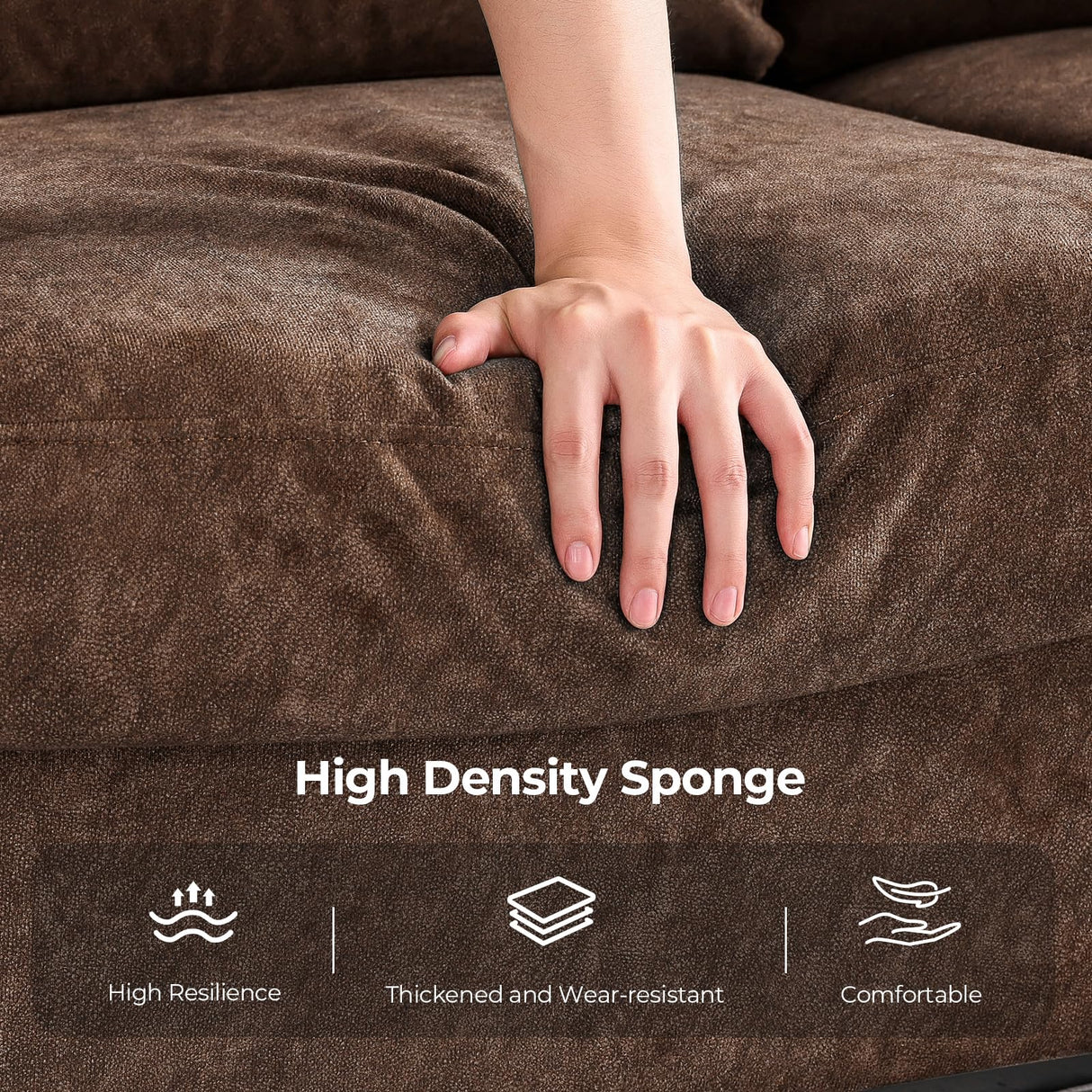 COPIAE 3 Seater Sofa Couch with Deep Seat, 90" Modern Upholstered Sofa with Armrests, Easy Installation, Comfy Couches for Living Room, Apartment,Dark Brown COPIAE