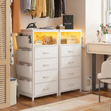 Enhomee Nightstands Set of 2 Nightstand with Charging Station & LED Lights Tall Nightstand with Cloth Bags & Hooks Modern Night Stand with Dresser Drawers and Storage Shelves White Nightstand Set of 2 EnHomee