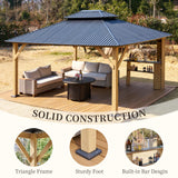 LUXOAK 13' x 15' Hardtop Gazebo,Aluminum Frame Outdoor Gazebo with Iron Roof Double Roof, Wood Gazebo for Patio, Backyard, Lawns, Parties, Black LUXOAK