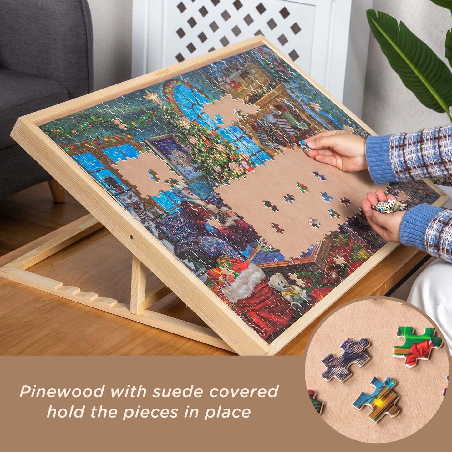 Lavievert Adjustable Jigsaw Puzzle Board with Wooden Cover, 5-Tilting-Angle Puzzle Easel for Adults, Portable Puzzle Table with Non-Slip Surface for Games Up to 1000 Pieces - WoodArtSupply