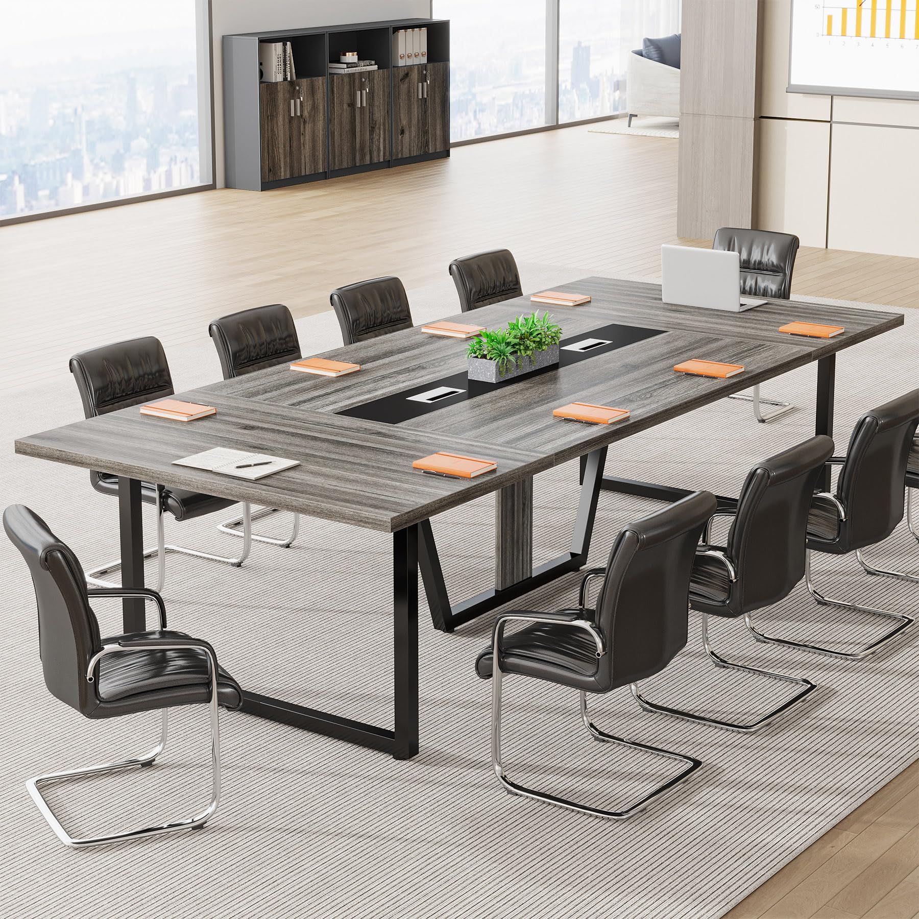 Tribesigns 8FT Conference Table, 94.49 L x 47.24 W x 29.53 H Inches Large Meeting Table Podcast Table for 10 People, Wooden Seminar Training Table with Strong Metal Frame for Office Business - WoodArtSupply