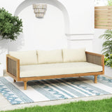 Merax 67.5" Outdoor Patio Daybed 3 Seater Sofa Bed,Acacia Wood Frame with Rattan Arm,Cushion & Pillow Merax