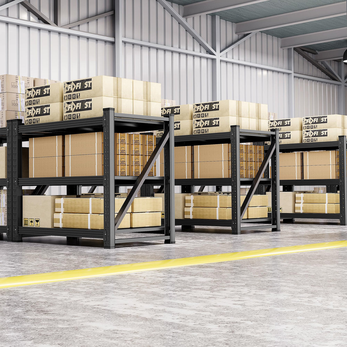 48" Wide Garage Shelving Heavy Duty 4-Tier Adjustable Storage Shelves Unit,3000 LBS Metal Utility Rack Shelf for Industries, Warehouses, Basement,Black (48" W x 24" D x 70" H) heycode