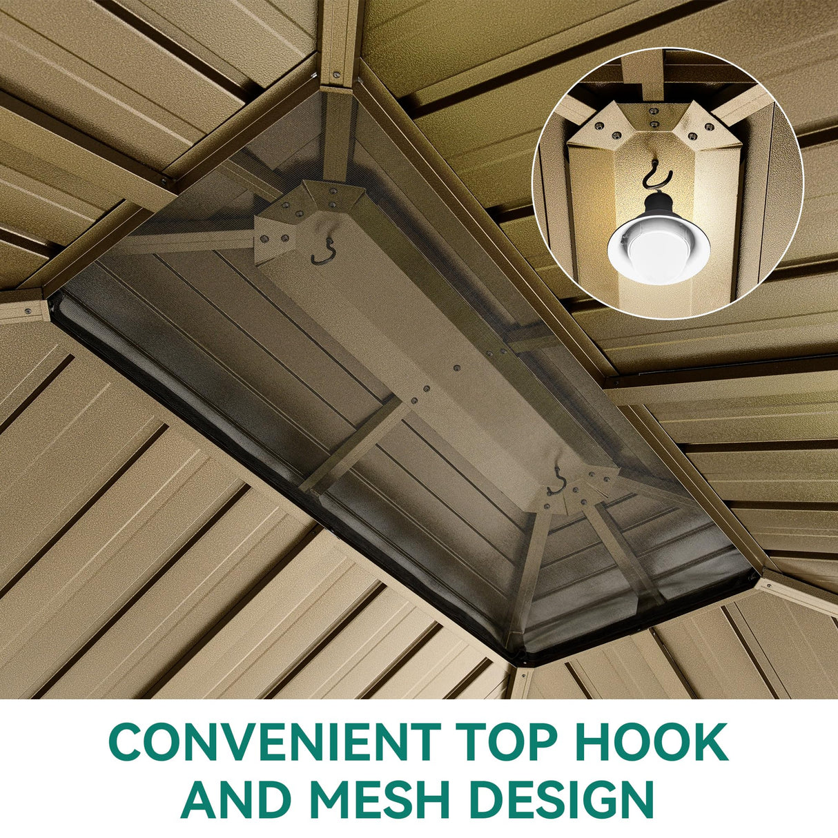 YITAHOME 10x12ft Gazebo Hardtop with Nettings and Curtains, Heavy Duty Double Roof Galvanized Steel Outdoor Combined of Horizontal Vertical Stripes Roof for Patio, Backyard, Deck, Lawn, Bronze YITAHOME