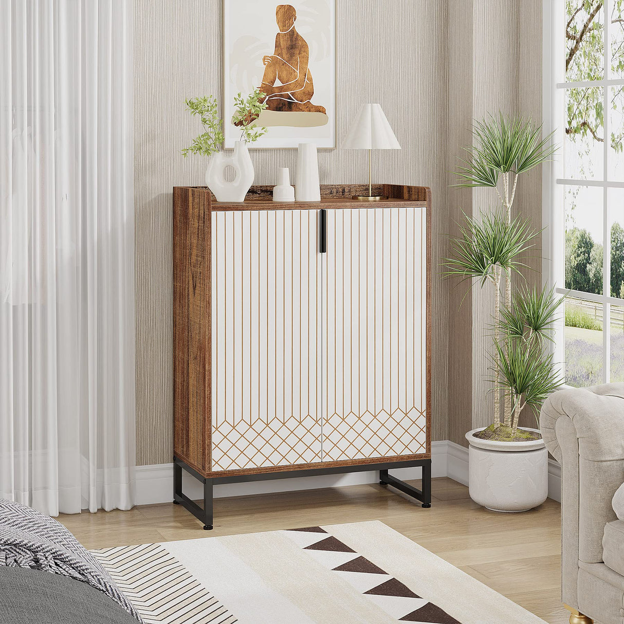 Tribesigns Modern Shoe Cabinet for Entryway, 25 Pairs Shoe Cabinet with Doors, Wood 5-Tier Shoe Organizer, Freestanding Brown Shoe Storage Cabinets with Black Metal Frame for Bedroom Living Room Tribesigns