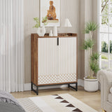 Tribesigns Modern Shoe Cabinet for Entryway, 25 Pairs Shoe Cabinet with Doors, Wood 5-Tier Shoe Organizer, Freestanding Brown Shoe Storage Cabinets with Black Metal Frame for Bedroom Living Room Tribesigns