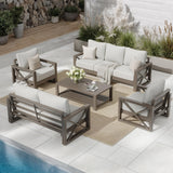 UDPATIO Patio Aluminum 3-Seat Couch, Faux Wood All-Weather Outdoor Furniture Sofa with 6” Water-Resistant OLEFIN Cushions and Rust-Proof Frame, Waterproof Cover Included, Beige UDPATIO