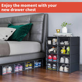 MELDEVO 12 Pack Shoe Organizer Boxes, Black Plastic Stackable Shoe Storage Bins For Closet, Space Saving Shoe Holder Sneaker Display Case for Medium Size Shoes MELDEVO