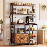 IRONCK Bakers Rack with Cabinet & Power Outlets, Microwave Stand with Storage Shelves, Tall Kitchen Bakers Rack with Hutch, Coffee Bar, 8 Hooks, Rustic Brown IRONCK
