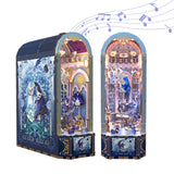 Tonecheer DIY Book Nook Kit for Adults, Wooden 3D Puzzle Music Box Bookend Bookshelf Insert Decor, Automatic Rotation Booknook Miniature House Kit with Dust Cover and LED Light (Swan Dream) Tonecheer