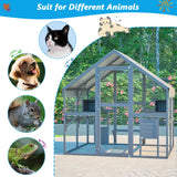 74" Large Wooden Outdoor Cat Catio Enclosure, 6×4ft Walk in Cats House Outside, Cat Shelter Kitty Cage with Sleeping Houses, Bridges, Walking Paths, 3 Doors, Weatherproof Cover Hohuqeri