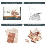 3D Wooden Puzzles Bundled Set Contains Magic Piano Model Kit and 3D Pinball Machine EG01 rowood