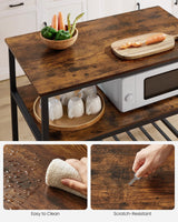 VASAGLE Kitchen Island with 3 Shelves, 39.4 Inches Width Kitchen Shelf with Large Worktop, Stable Steel Structure, Industrial, Easy to Assemble, Rustic Brown and Black UKKI005B01 VASAGLE