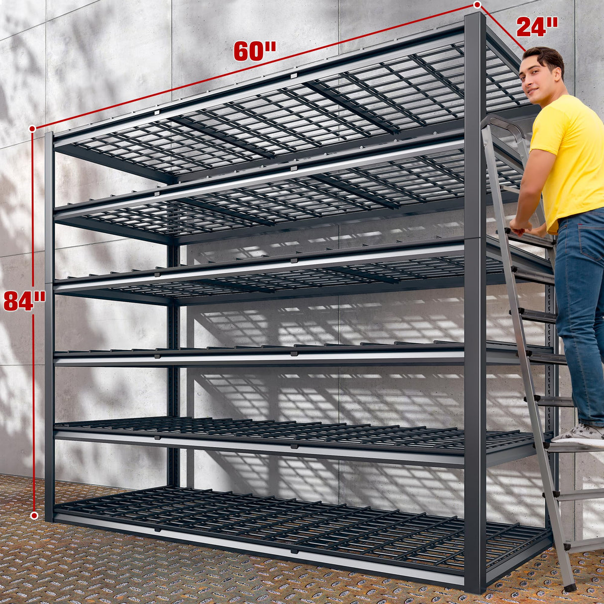 REIBII 60" W Garage Shelving, 2900LBS Storage Shelves, 6 Tier Heavy Duty Shelving, Adjustable Metal Shelving Units and Storage Rack for Warehouse, Pantry, Basement, 60" W x 84" Hx 24" D, 2 Pack REIBII