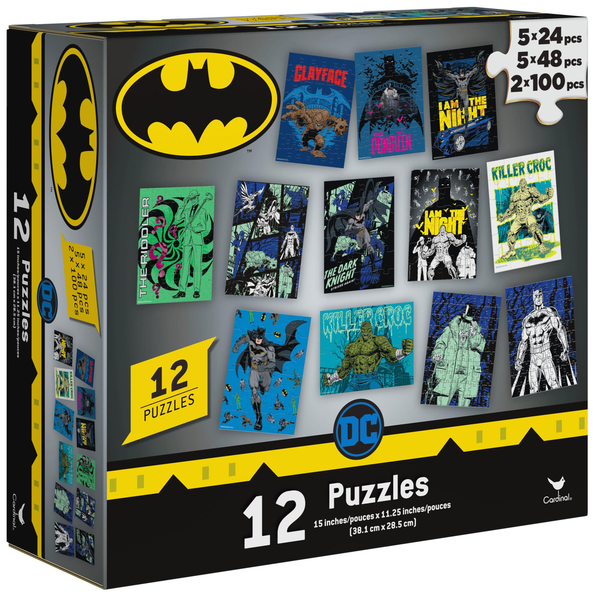 DC Comics, Batman 12 Pack Jigsaw Puzzles Superhero Gotham Killer Croc Dark Knight Clayface Riddler Penguin, for Adults & Kids Ages 4 and up Spin Master Games