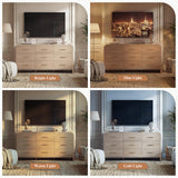 EliteSet Curved 9-Drawer Dresser for Bedroom, 63" Wide Modern Chest of Drawers, Vanity Desk TV Stand for Living Room, Closet Storage Drawers Organizer Furniture, Nursery, Hallway, Oak EliteSet